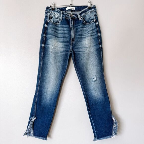 Kancan Dark Wash Straight Leg Crop Distressed Jean Size 11/29 - Picture 2 of 9